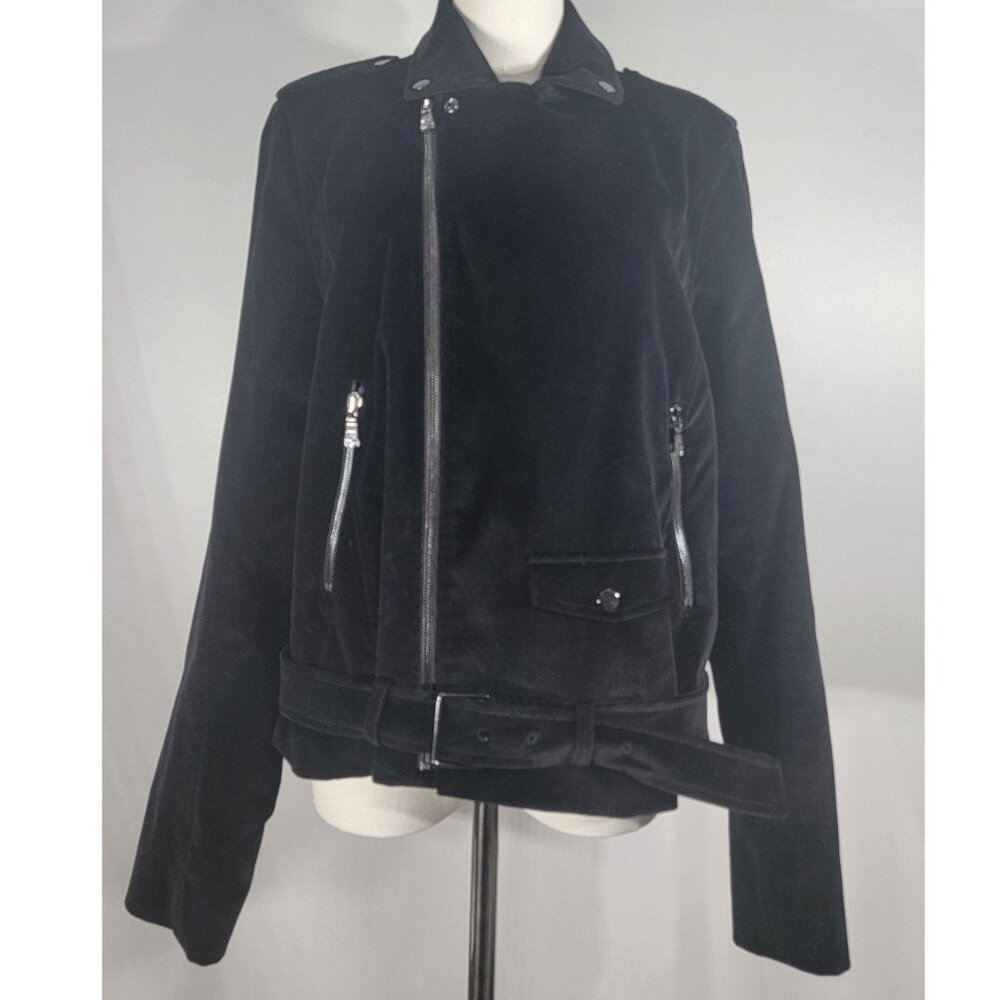 Nordstrom Signature Velvet Moto Biker Jacket, Black, Womens Size Large - Picture 3 of 10